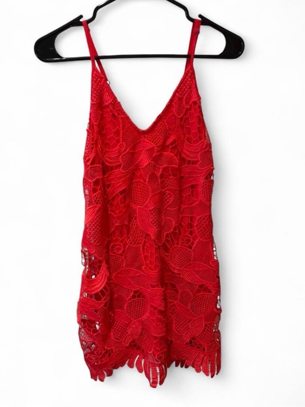 Express Red Lace Camisole with Floral Crochet